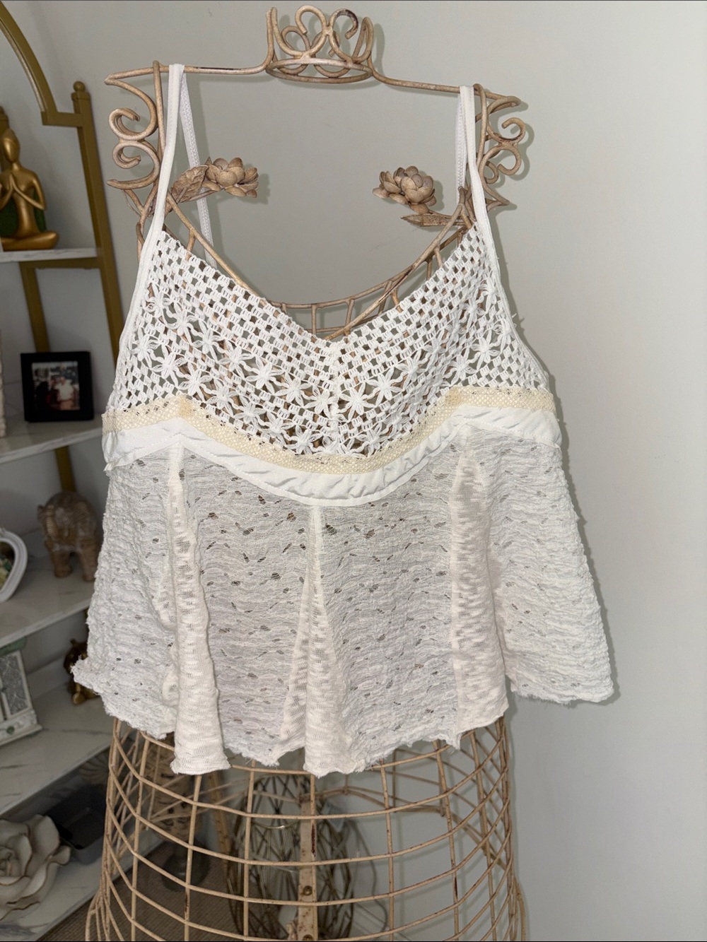Free People Ivory Crochet Yoke Camisole